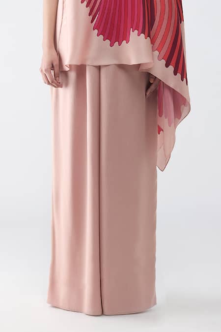 Shop_Amit Aggarwal_Blush Chiffon One Shoulder Corded Fish Fin Cape And Pant Set _Online_at_Aza_Fashions