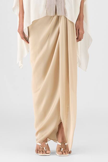 Buy_Amit Aggarwal_Off White Chiffon, Polyester V-neck Corded Structured Cape And Skirt Set _Online_at_Aza_Fashions