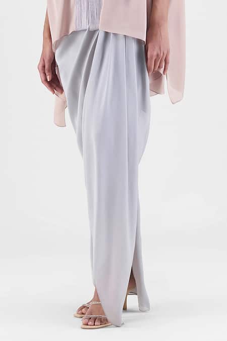 Amit Aggarwal_Beige Chiffon V-neck Corded Structured Cape And Skirt Set _Online_at_Aza_Fashions