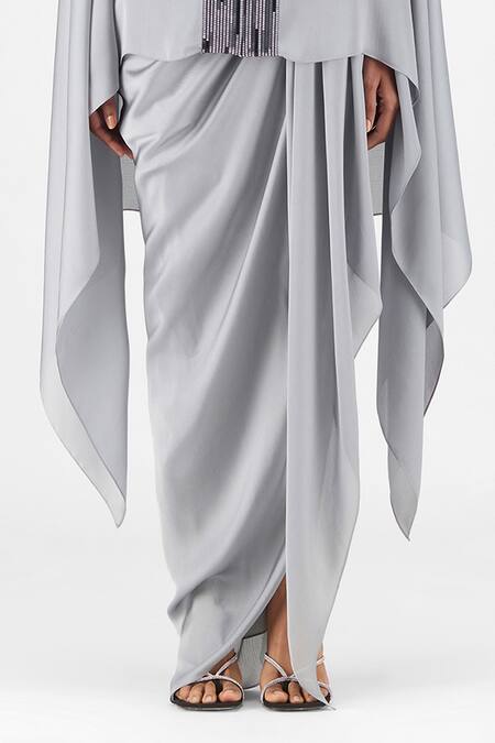 Buy Amit Aggarwal Gray V-neck Metallic Structured Cape Online at Aza Fashions Buy_Amit Aggarwal_Gray V-neck Metallic Structured Cape _Online_at_Aza_Fashions