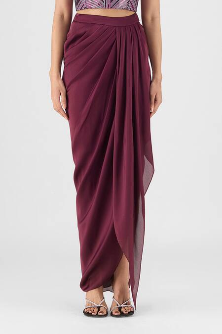 Amit Aggarwal Purple Chiffon, Polyester Metallic Thread Halter Neck Woven Bustier And Skirt Set Online at Aza Fashions Amit Aggarwal_Purple Chiffon, Polyester Metallic Thread Halter Neck Woven Bustier And Skirt Set _Online_at_Aza_Fashions