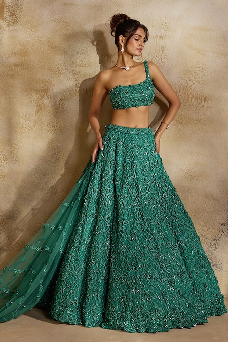 Nitika Gujral Forest Green Embellished Lehenga Set 
