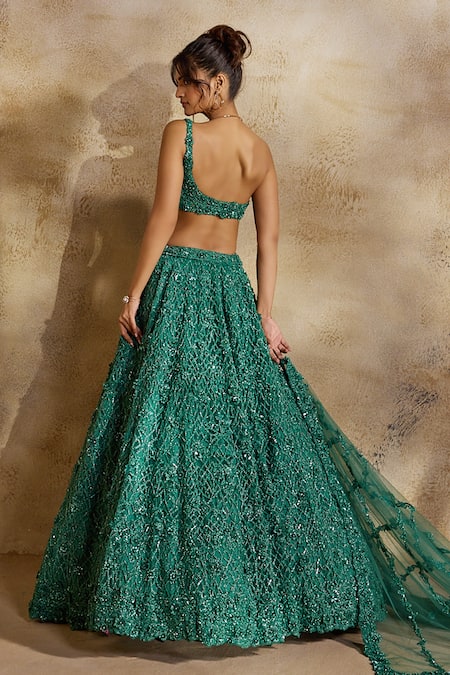 Nitika Gujral Forest Green Embellished Lehenga Set 
