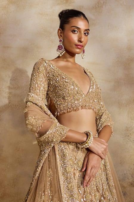 Shop Nitika Gujral Gold Net, Satin Beads, Sequins, Crystals, Embellished Champagne Lehenga Set Online at Aza Fashions Shop_Nitika Gujral_Gold Net, Satin Beads, Sequins, Crystals, Embellished Champagne Lehenga Set _Online_at_Aza_Fashions