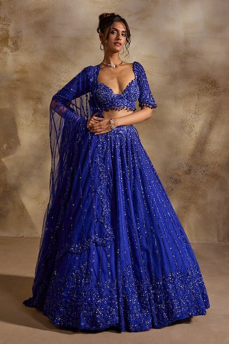 Nitika Gujral Embellished Electric Blue Lehenga Set 