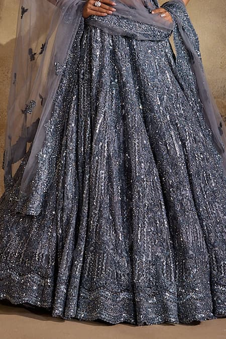 Nitika Gujral Gray Net, Satin Embroidery, Beads, Crystals, Tonal Embellished Lehenga Set at Aza Fashions Nitika Gujral_Gray Net, Satin Embroidery, Beads, Crystals, Tonal Embellished Lehenga Set _at_Aza_Fashions