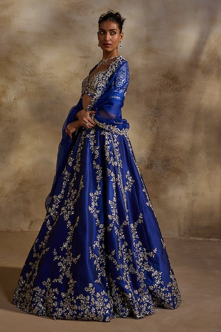Shop Nitika Gujral Blue Taffeta, Shantoon, Organza Embroidery, Beads, Electric Work Lehenga Set Online at Aza Fashions Shop_Nitika Gujral_Blue Taffeta, Shantoon, Organza Embroidery, Beads, Electric Work Lehenga Set _Online_at_Aza_Fashions