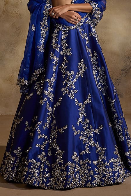 Nitika Gujral Blue Taffeta, Shantoon, Organza Embroidery, Beads, Electric Work Lehenga Set at Aza Fashions Nitika Gujral_Blue Taffeta, Shantoon, Organza Embroidery, Beads, Electric Work Lehenga Set _at_Aza_Fashions