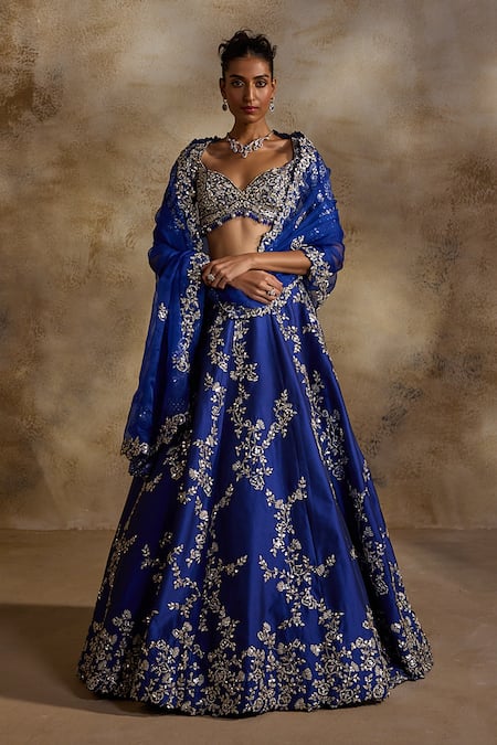 Buy Nitika Gujral Blue Taffeta, Shantoon, Organza Embroidery, Beads, Electric Work Lehenga Set Buy_Nitika Gujral_Blue Taffeta, Shantoon, Organza Embroidery, Beads, Electric Work Lehenga Set