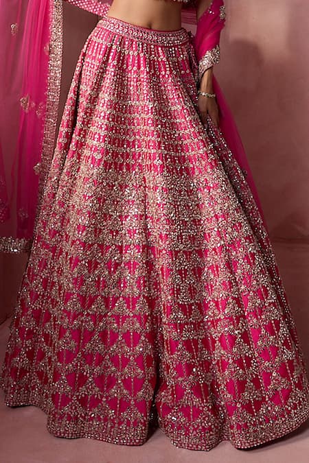 Buy Nitika Gujral Fuchsia Taffeta, Shantoon, Tulle Zari, Mirrors, Geometric Pattern Lehenga Set Buy_Nitika Gujral_Fuchsia Taffeta, Shantoon, Tulle Zari, Mirrors, Geometric Pattern Lehenga Set