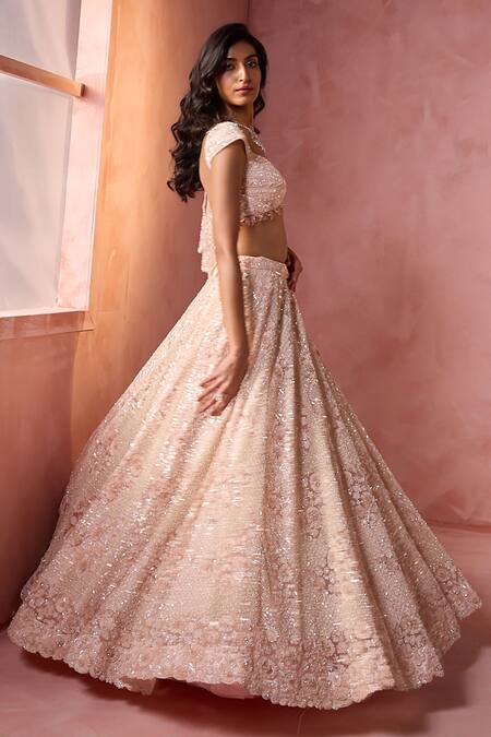 Buy Nitika Gujral Blush Net, Satin Sequins, Beads, Crystals, Toal Floral Pattern Lehenga Set Buy_Nitika Gujral_Blush Net, Satin Sequins, Beads, Crystals, Toal Floral Pattern Lehenga Set