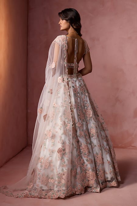 Nitika Gujral White Leather Applique Lehenga Set 
