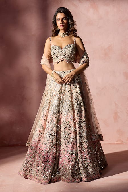 Nitika Gujral Rose Pink Ombre Embroidered Lehenga Set 