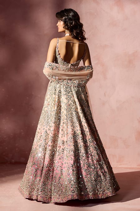 Nitika Gujral Rose Pink Ombre Embroidered Lehenga Set 