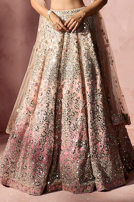 Nitika Gujral Rose Gold Organza, Satin, Net Embroidery, Mirrors, Pink Ombre Lehenga Set at Aza Fashions Nitika Gujral_Rose Gold Organza, Satin, Net Embroidery, Mirrors, Pink Ombre Lehenga Set _at_Aza_Fashions