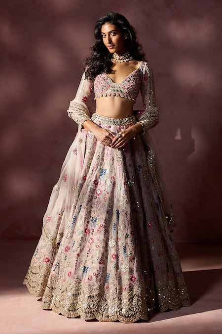 Nitika Gujral Dusty Pink Organza Lehenga Set 