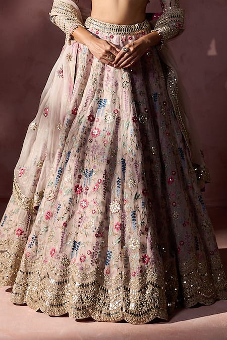 Buy Nitika Gujral Pink Organza Embroidery, Sequins, Mirrors, Tassels, Applique Dusty Lehenga Set Buy_Nitika Gujral_Pink Organza Embroidery, Sequins, Mirrors, Tassels, Applique Dusty Lehenga Set