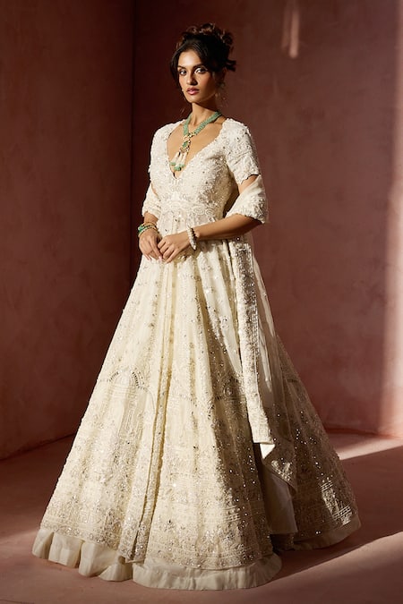 Buy Nitika Gujral Ivory Organza Beads, Sequins, Crystals, Embroidery Tonal Anarkali With Dupatta Online at Aza Fashions Buy_Nitika Gujral_Ivory Organza Beads, Sequins, Crystals, Embroidery Tonal Anarkali With Dupatta _Online_at_Aza_Fashions