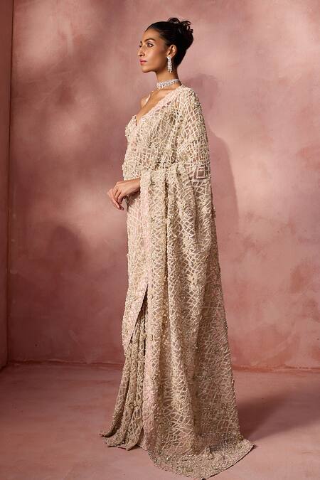 Buy Nitika Gujral Pink Net, Satin Beads, Sequins, Crystals, Pearl Work Saree With Blouse Online at Aza Fashions Buy_Nitika Gujral_Pink Net, Satin Beads, Sequins, Crystals, Pearl Work Saree With Blouse _Online_at_Aza_Fashions