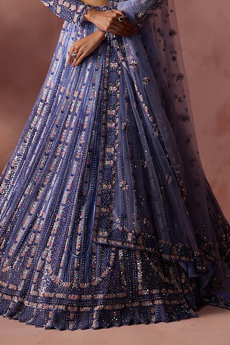 Buy Nitika Gujral Blue Net, Satin Sequins, Beads, Crystals, Tassels Dual Tone Pattern Lehenga Set Buy_Nitika Gujral_Blue Net, Satin Sequins, Beads, Crystals, Tassels Dual Tone Pattern Lehenga Set