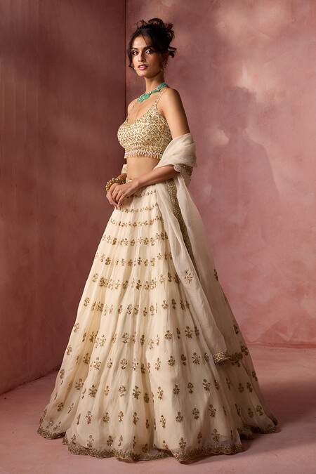 Shop Nitika Gujral Cream Organza, Satin Embroidery, Sequins, Stones, Crystals, Beads, Lehenga Set Online at Aza Fashions Shop_Nitika Gujral_Cream Organza, Satin Embroidery, Sequins, Stones, Crystals, Beads, Lehenga Set _Online_at_Aza_Fashions