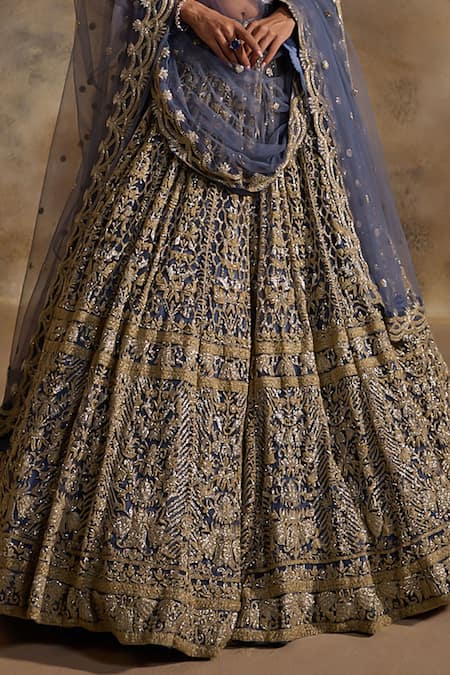 Buy Nitika Gujral Charcoal Net, Satin Beads, Sequins, Crystals, Embroidery Contrast Lehenga Set Buy_Nitika Gujral_Charcoal Net, Satin Beads, Sequins, Crystals, Embroidery Contrast Lehenga Set