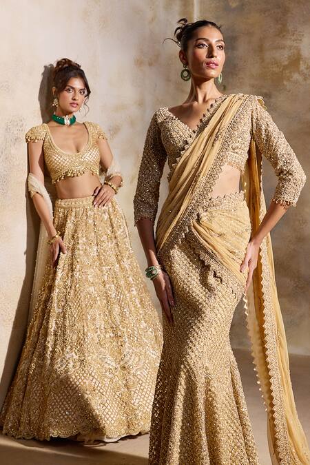 Shop Nitika Gujral Gold Net, Satin Embroidery, Beads, Sequins, Crystals, Cut Work Scoop Lehenga Set Shop_Nitika Gujral_Gold Net, Satin Embroidery, Beads, Sequins, Crystals, Cut Work Scoop Lehenga Set
