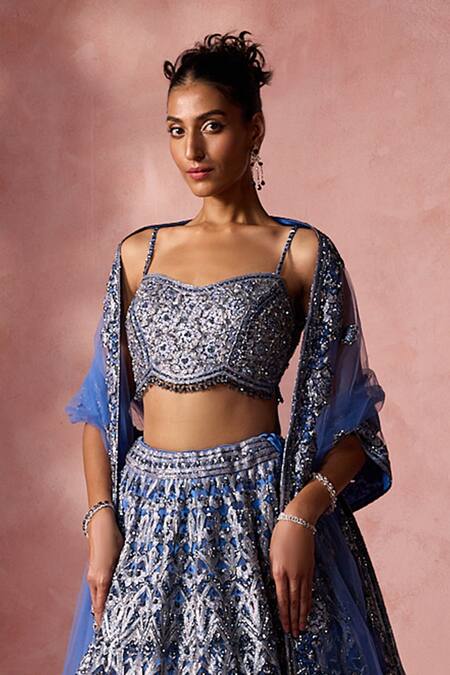 Buy Nitika Gujral Blue Net, Satin Embroidery, Beads, Crystals, Applique, Sequins, Lehenga Set Online at Aza Fashions Buy_Nitika Gujral_Blue Net, Satin Embroidery, Beads, Crystals, Applique, Sequins, Lehenga Set _Online_at_Aza_Fashions