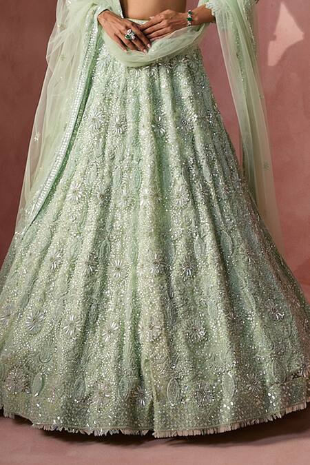 Shop Nitika Gujral Green Net, Satin Beads, Sequins, Crystals, Embroidery Work Lehenga Set Online at Aza Fashions Shop_Nitika Gujral_Green Net, Satin Beads, Sequins, Crystals, Embroidery Work Lehenga Set _Online_at_Aza_Fashions