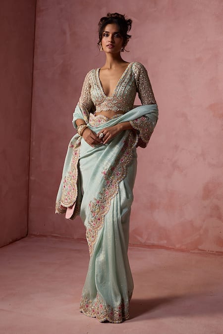 Nitika Gujral Scallop Border Saree With Blouse 