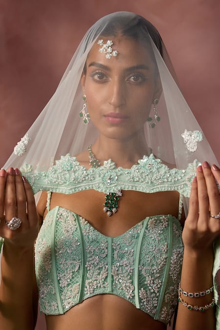 Nitika Gujral Mint Net, Satin Beads, Sequins, Crystals, Embroidery Floral Pattern Lehenga Set at Aza Fashions Nitika Gujral_Mint Net, Satin Beads, Sequins, Crystals, Embroidery Floral Pattern Lehenga Set _at_Aza_Fashions