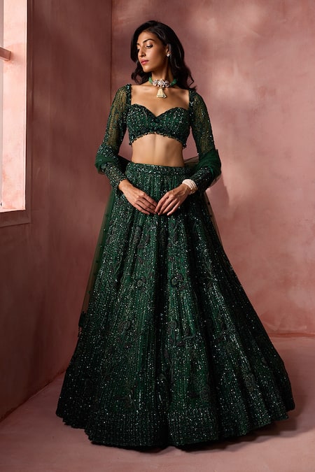 Shop Nitika Gujral Green Net, Satin Sequins, Beads, Crystals, Metallic Embellished Lehenga Set Online at Aza Fashions Shop_Nitika Gujral_Green Net, Satin Sequins, Beads, Crystals, Metallic Embellished Lehenga Set _Online_at_Aza_Fashions