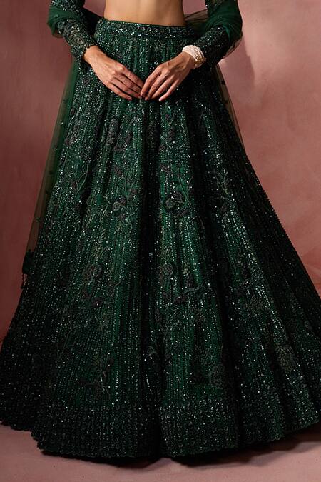 Nitika Gujral Green Net, Satin Sequins, Beads, Crystals, Metallic Embellished Lehenga Set at Aza Fashions Nitika Gujral_Green Net, Satin Sequins, Beads, Crystals, Metallic Embellished Lehenga Set _at_Aza_Fashions