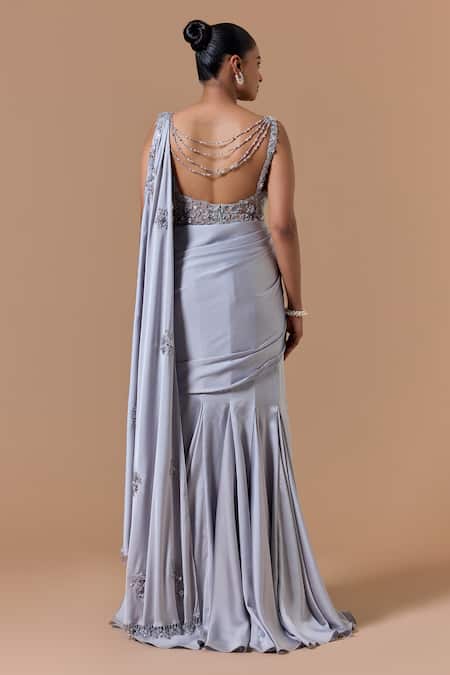 Nitika Gujral Placed Embroidered Pre-Draped Saree With Blouse 