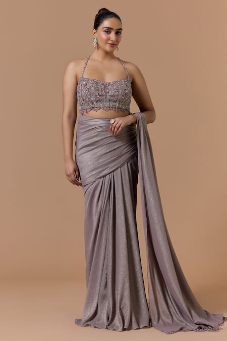 Nitika Gujral Shimmer Finish Pre-Draped Saree With Blouse 