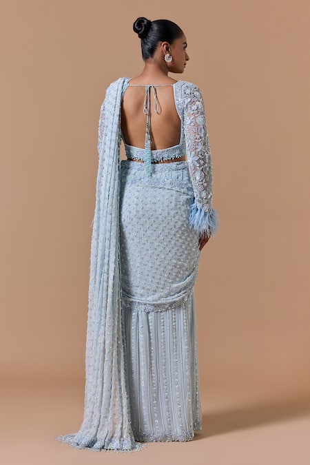 Nitika Gujral Crystal Work Pre-Draped Saree With Blouse 