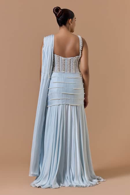 Nitika Gujral Pearl Work Saree Gown With Bustier 