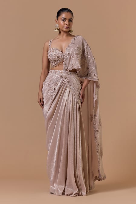 Nitika Gujral Floral Pattern Pre-Draped Saree With Blouse 