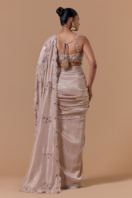 Nitika Gujral Floral Pattern Pre-Draped Saree With Blouse 