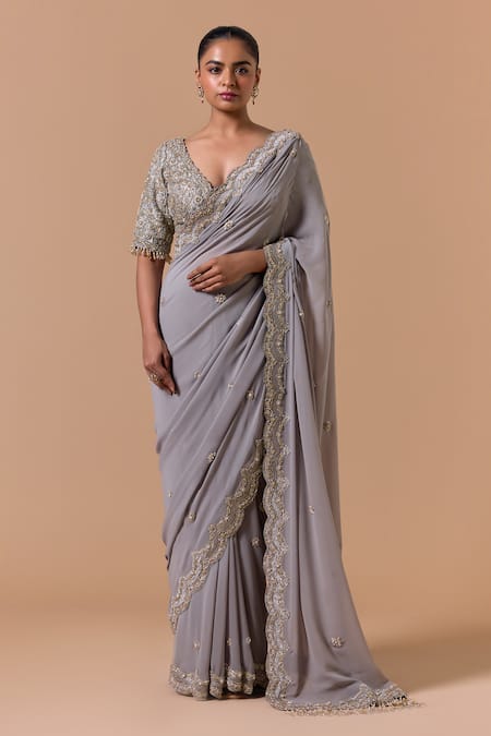 Nitika Gujral Scallop Border Saree With Blouse 