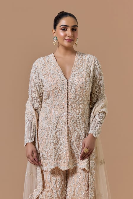Nitika Gujral Blush Net, Satin Beads, Sequins, Crystals, Zari, Pink Dori Kurta Sharara Set Online at Aza Fashions Nitika Gujral_Blush Net, Satin Beads, Sequins, Crystals, Zari, Pink Dori Kurta Sharara Set _Online_at_Aza_Fashions