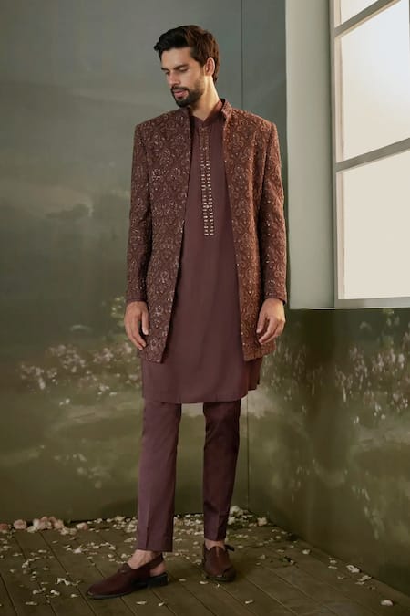 Nitika Gujral Resham Embroidered Sherwani Jacket Kurta Set 