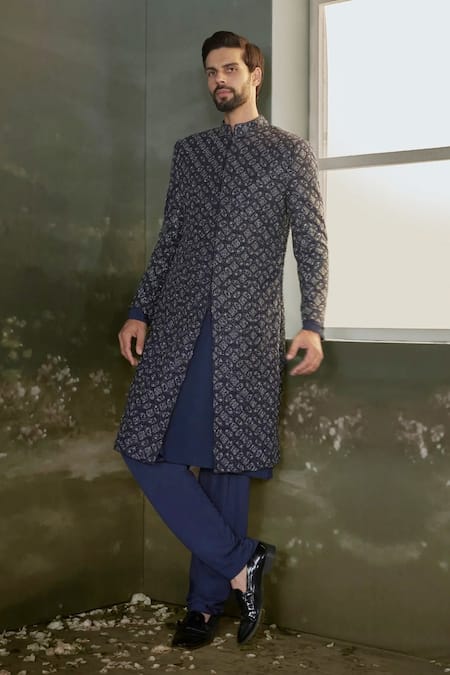 Nitika Gujral Embroidered Raw Silk Sherwani Kurta Trouser Set 