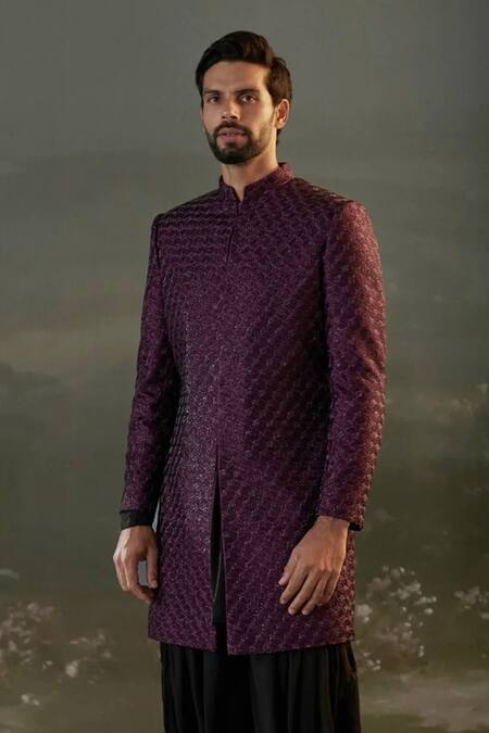 Buy Nitika Gujral Purple Silk, Modal, Satin Embroidery, Beads Sherwani With Kurta And Salwar Online at Aza Fashions Buy_Nitika Gujral_Purple Silk, Modal, Satin Embroidery, Beads Sherwani With Kurta And Salwar _Online_at_Aza_Fashions