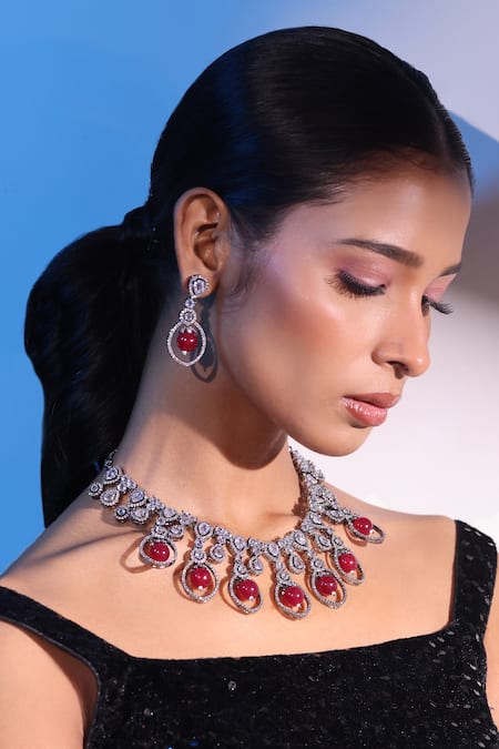 Buy Zaza By Somya White Stones, Beads Lustrous Lane Embellished Necklace Set Online at Aza Fashions Buy_Zaza By Somya_White Stones, Beads Lustrous Lane Embellished Necklace Set _Online_at_Aza_Fashions