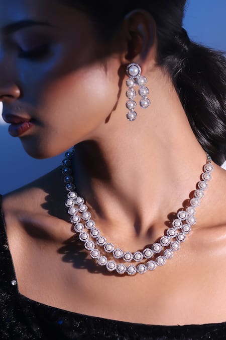 Buy Zaza By Somya White Stones, Beads Aurora Bits Embellished Necklace Set Online at Aza Fashions Buy_Zaza By Somya_White Stones, Beads Aurora Bits Embellished Necklace Set _Online_at_Aza_Fashions