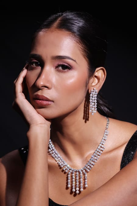 Zaza By Somya Silver Plated Stones, Beads Urban Spark Embellished Necklace Set Online at Aza Fashions Zaza By Somya_Silver Plated Stones, Beads Urban Spark Embellished Necklace Set _Online_at_Aza_Fashions