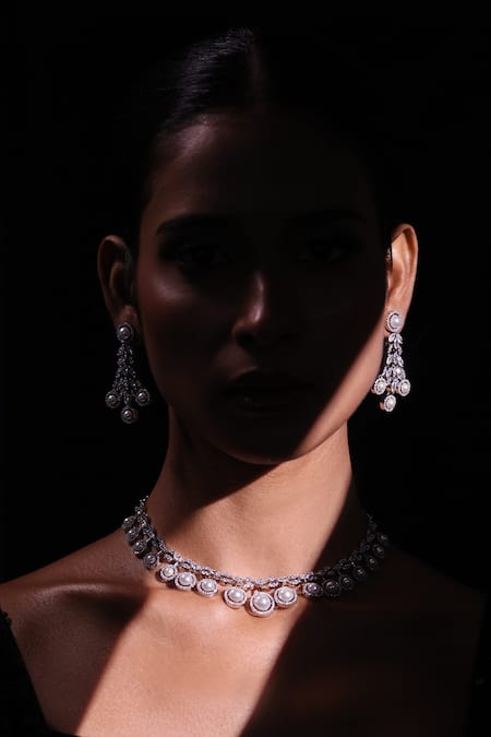 Zaza By Somya White Stones, Beads, Pearls Gleam Muse Embellished Necklace Set Online at Aza Fashions Zaza By Somya_White Stones, Beads, Pearls Gleam Muse Embellished Necklace Set _Online_at_Aza_Fashions