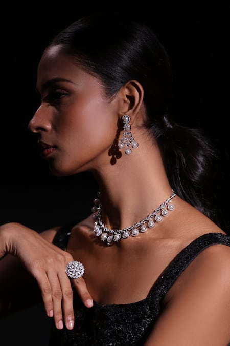 Buy Zaza By Somya White Stones, Beads, Pearls Gleam Muse Embellished Necklace Set Online at Aza Fashions Buy_Zaza By Somya_White Stones, Beads, Pearls Gleam Muse Embellished Necklace Set _Online_at_Aza_Fashions