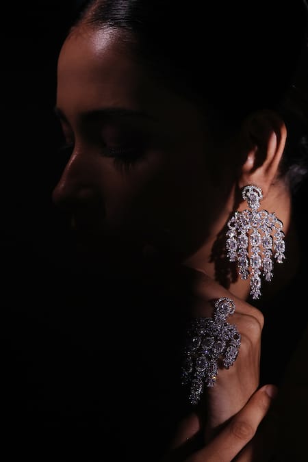 Buy Zaza By Somya Silver Plated Stones, Beads Starlit Embellished Dangler Earrings Online at Aza Fashions Buy_Zaza By Somya_Silver Plated Stones, Beads Starlit Embellished Dangler Earrings _Online_at_Aza_Fashions